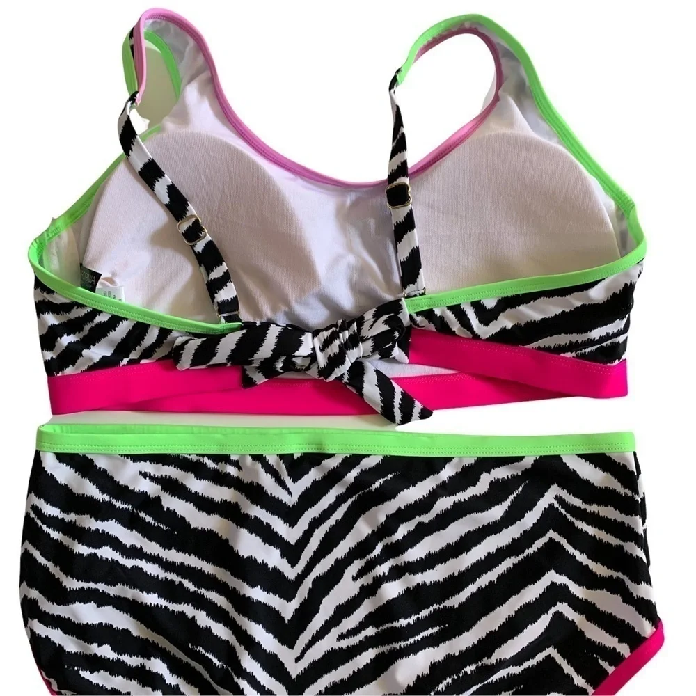 California Waves New With Tags Plus Size Zebra-Print 2 Piece Bikini